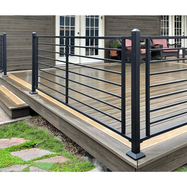 FORTRESS Fe26 2 in. x 45.5 in. Black Steel Railing Line Post with Brackets