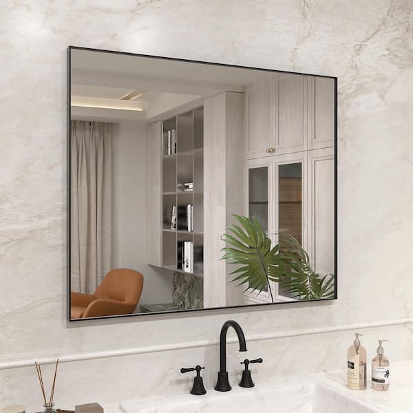 36 in. W x 30 in. H Rectangular Framed Wall Bathroom Vanity Mirror in Matte Black
