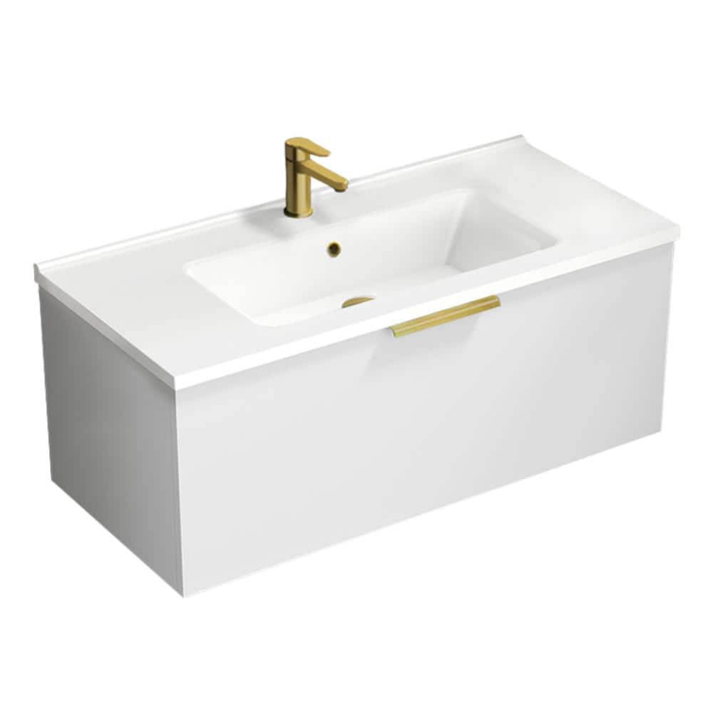 Bodrum 39.37 in. W x 17.72 in. D x 16.14 in. H Modern Bathroom Vanity in Glossy White With White Ceramic Top price history on PriceWatchPro