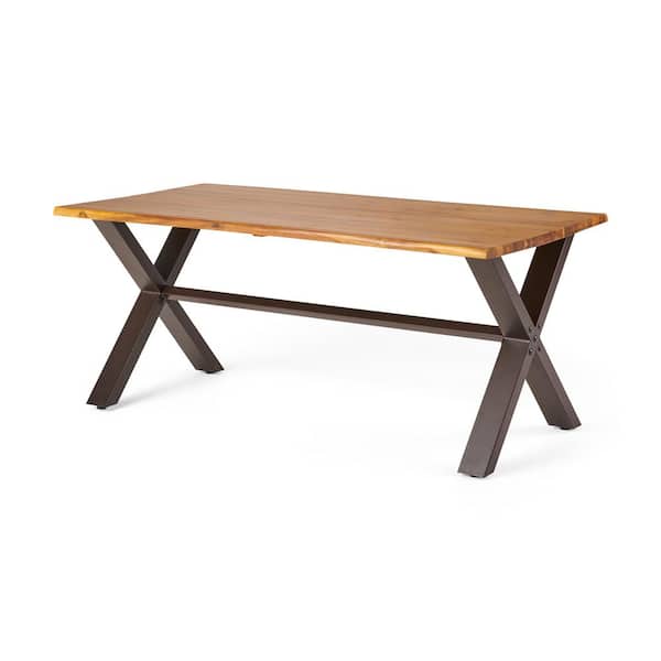 Noble House Maizyl Acacia Wood and Rustic Metal Outdoor Dining Table
