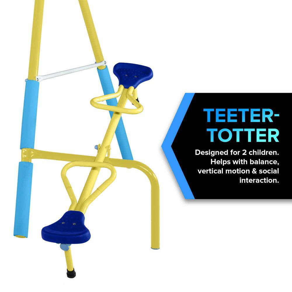 Sportspower Blue and Yellow Metal Swing Set with Slide and Teeter-Totter