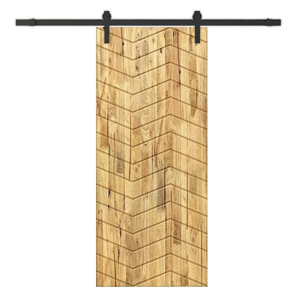 CALHOME 30 in. x 96 in. Weather Oak Stained Pine Wood Modern Interior Sliding Barn Door with Hardware Kit