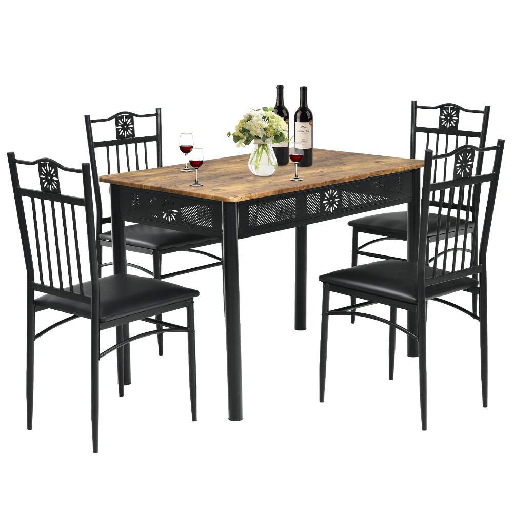 5-Piece Outdoor Dining Set with Wood and Metal Table and 4 Cushioned Chairs, Black Finish price history on PriceWatchPro