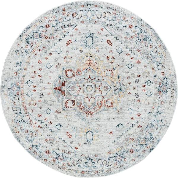 Tayse Rugs Wakefield Oriental Cream 6 ft. Round Indoor Area Rug