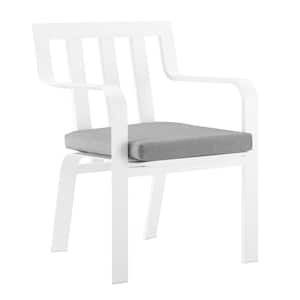 Baxley Stackable Aluminum Outdoor Dining Chair in White with Gray Cushions