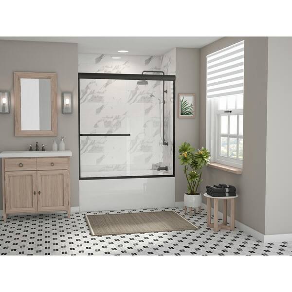 Coastal Shower Doors Paragon 3/16B Series 56 in. x 57 in. Semi-Frameless Sliding Tub Door with Towel Bar in Matte Black and Clear Glass