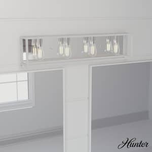 Squire Manor 33 in. 4-Light Chrome Vanity Light with Distressed White Frame