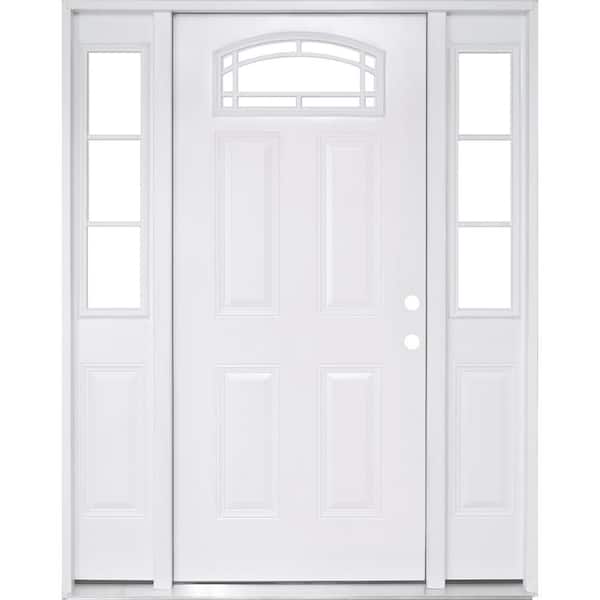 Steves & Sons 72 in. x 80 in. Element Series Camber Top Primed White Steel Prehung Front Door w/ 16 in. 3 Lite Sidelites LH