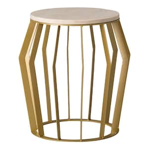 Billie 22 in. Gold Metal Indoor/Outdoor Stool/Side Table with White Granite Top