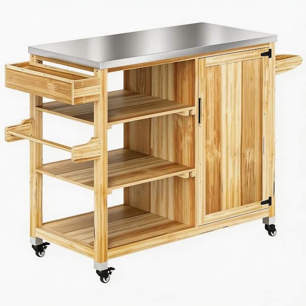 Versatile Storage Series 50 Gallons with Stainless Steel Top Solid Wood Outdoor Kitchen Island on Wheels Deck Box