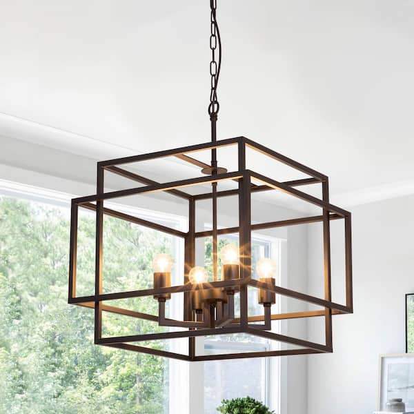 Hartford 4-Light Black Lantern Square Chandelier