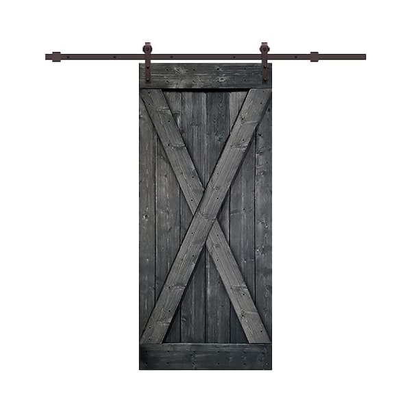 CALHOME 42 in. x 84 in. Metallic Gray Knotty Pine Wood Interior Sliding Barn Door with Hardware Kit