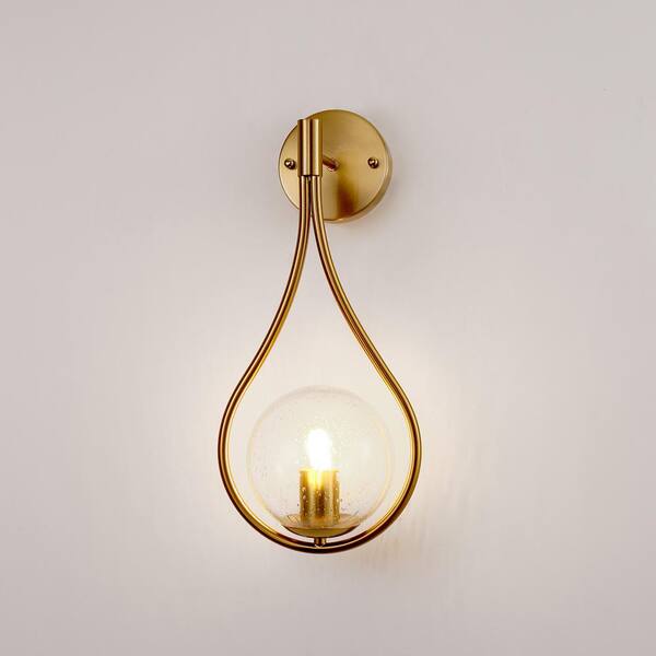 YANSUN 7.87 in. 1-Light Gold Wall Sconce Mid-Century Water Drop Design ...