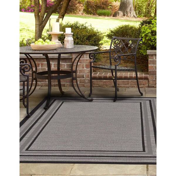 6 x 9 Silver Pebble Aloha Washable Bordered Indoor Outdoor Area Rug