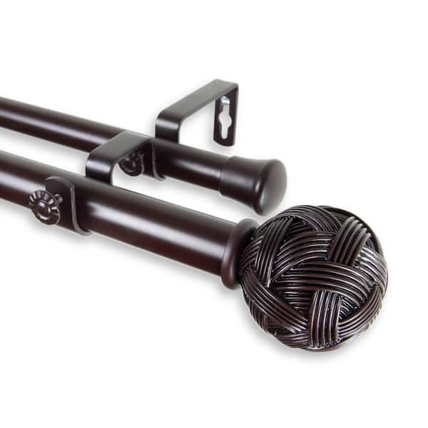 Rod Desyne 120 in. - 170 in. Telescoping 1 in. Double Curtain Rod Kit in Mahogany with Twine Finial