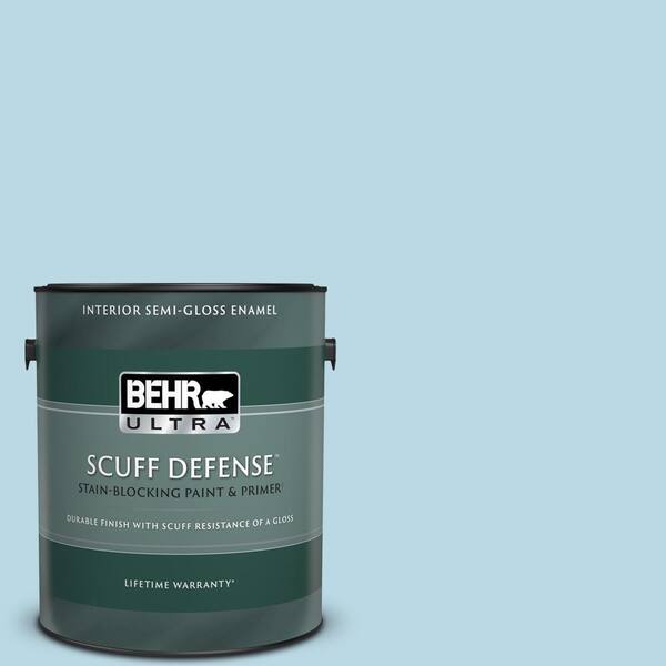 BEHR ULTRA 1 gal. #M490-1 Breezy Blue Extra Durable Semi-Gloss Enamel Interior Paint & Primer