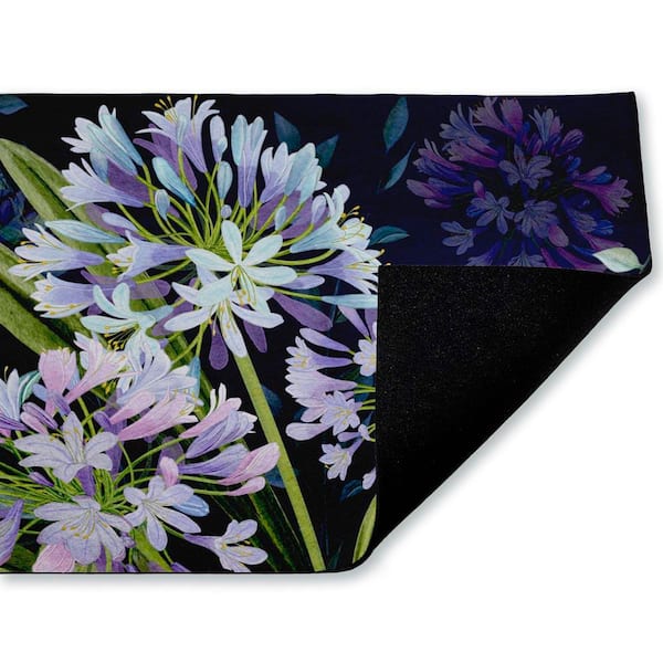 Midnight Garden Flowers Purple 18 in. x 30 in. Polyester Non-Slip Outdoor Door Mat