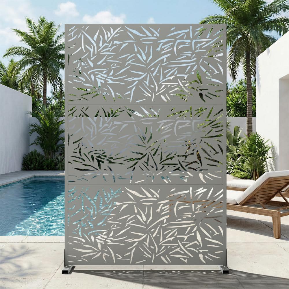 94 in. W x 72 in. H Light Gray Galvanized Steel Freestanding Bamboo Leaf Cut Garden Privacy Screen (2-Pack) price history on PriceWatchPro