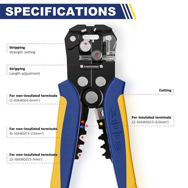 Self-Adjusting Wire Stripper Tool - 3-in-1 Stripper, Cutter, Crimper For 10-24 AWG - View #7