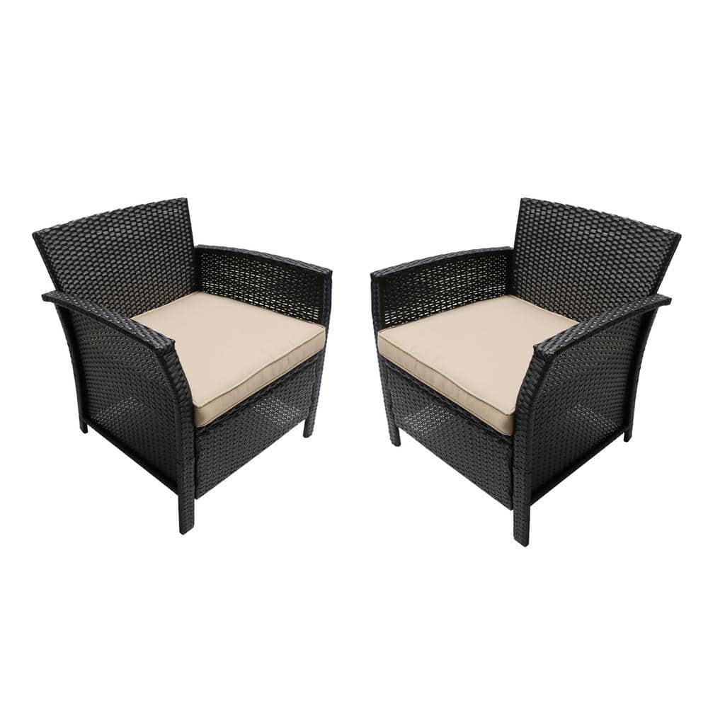 Sumptuous Brown Steel Lounge Chair Pair with Tan Cushions