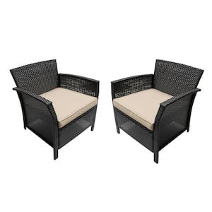 St. Lucia Brown Armed Faux Rattan Outdoor Patio Lounge Chair with Tan Cushion (2-Pack)