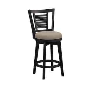 Foxmoor 25.25in. Black Full Back Wood Counter Stool with Fabric Seat Set of 1