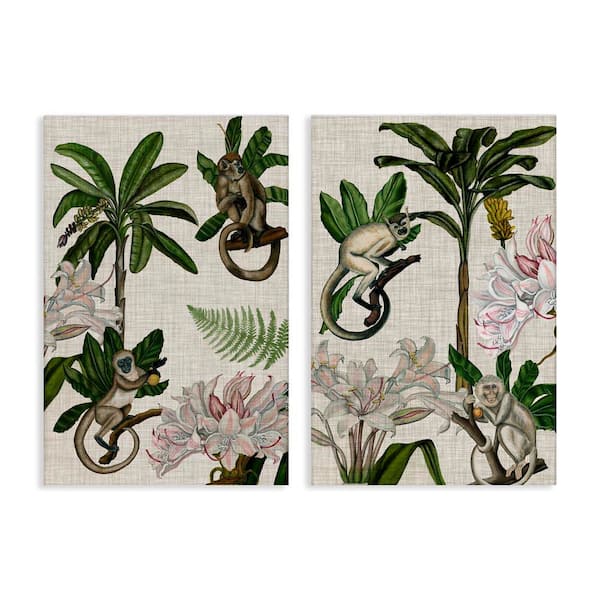 Stupell Industries Tropical Trees and Monkeys by Naomi McCavitt 2-Pieces Unframed Nature Graphic Art Print 24 in. x 16 in.