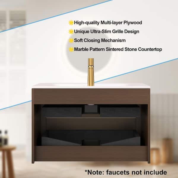Yingze 36 in. Wall-Mounted Single Sink Walnut Bath Vanity with