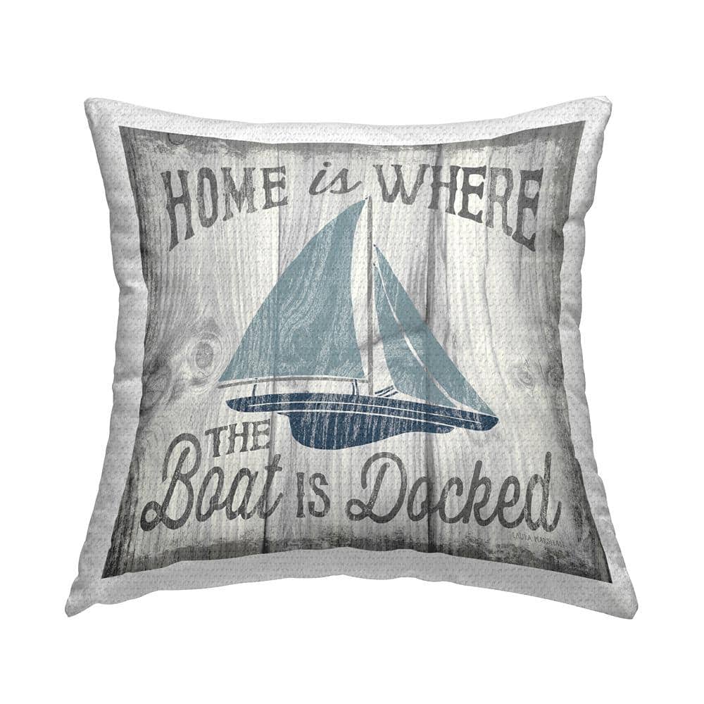 Gray and Blue Nautical Square Outdoor Throw Pillow