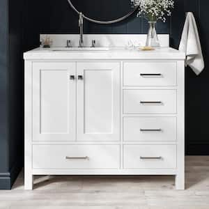 Cambridge 42.25 in. W x 22 in. D x 36 in. H Single Sink Freestanding Bath Vanity in White with Carrara Quartz Top