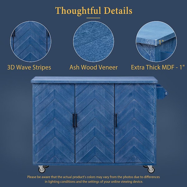 Runesay Blue Mdf Base with Mdf Wood Top Rolling Kitchen Island (29.5-in x 51.2-in x 36.2-in)