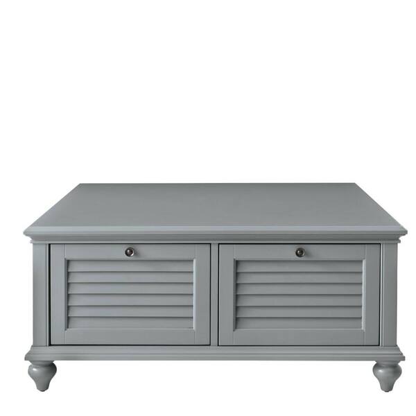 Home Decorators Collection Hamilton 40 in. Distressed Gray Medium Square Wood Coffee Table with Drawers