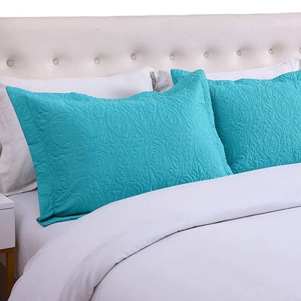 MarCielo Teal Embroidery Pillow Shams Polyester King Pillow Protector SH Teal K