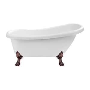 61 in. Acrylic Clawfoot Non-Whirlpool Bathtub in Glossy White With Matte Oil Rubbed Bronze Drain, Clawfeet
