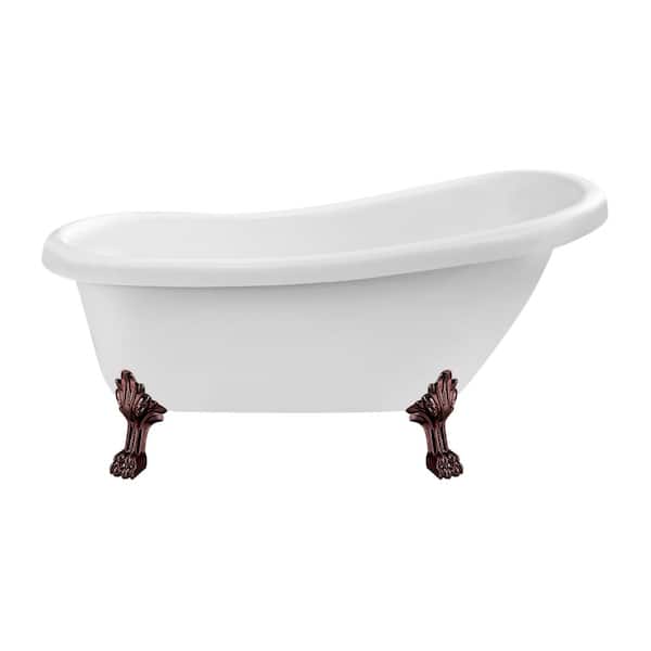 Streamline 61 in. Acrylic Clawfoot Non-Whirlpool Bathtub in Glossy White With Matte Oil Rubbed Bronze Drain, Clawfeet