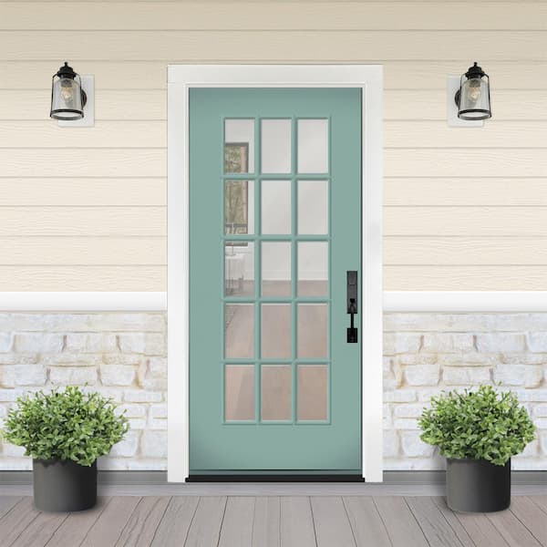 Reliant 36 in. x 80 in. FullLite 15L SDL Clear Glass LHIS Quarry Finish Fiberglass Prehung Front Door w/4-9/16 Jamb