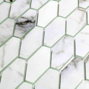 Art Deco Designs Bianco Carrara Hexagon Mosaic 12 in. x 12 in. Marble Look Glass Decorative Wall Tile (1 sq. ft./Sheet)
