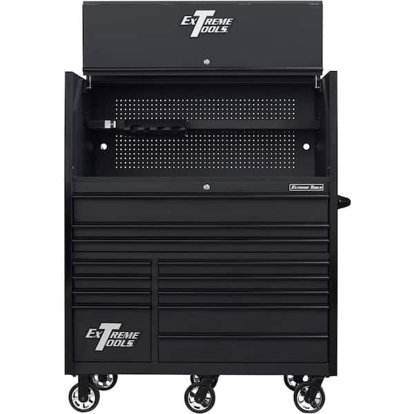 Extreme Tools RX Series 55 in. Extreme Power Workstation Hutch 12-Drawer Roller Cab Combo, 150 lbs. Slides, Matte Black Black Dr Pulls