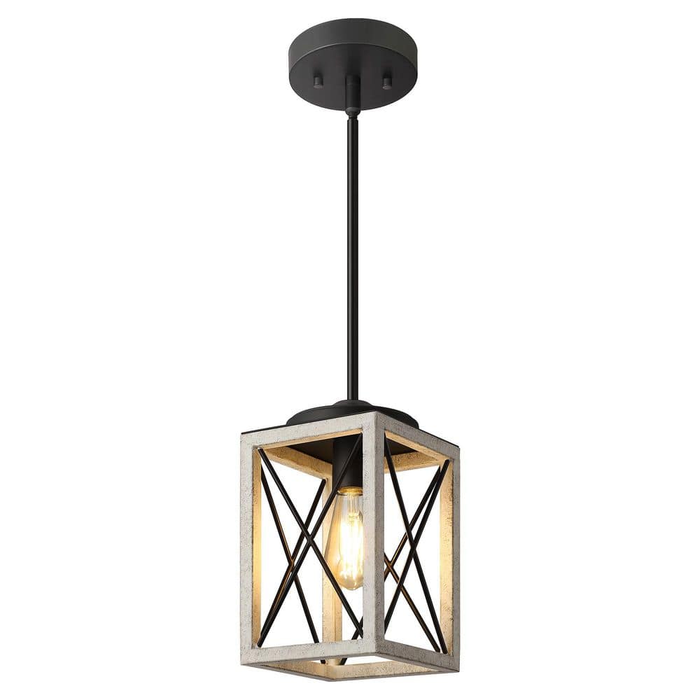 60-Watt 1-Light Farmhouse Pendant Light with White Wooden Grain Finish Shade, No Bulbs Included price history on PriceWatchPro