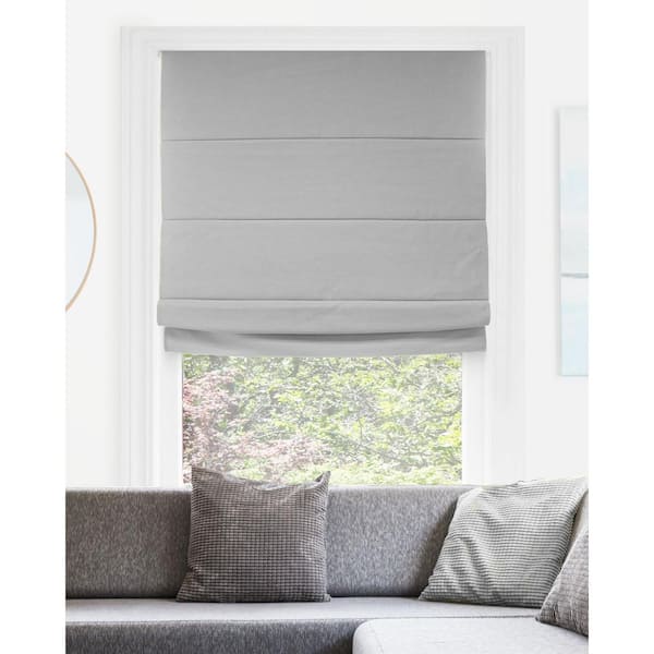 Chicology Del Mar Ready-Made Pearl Grey Cordless Blackout Privacy Fabric Roman Shade 27 in. W x 64 in. L