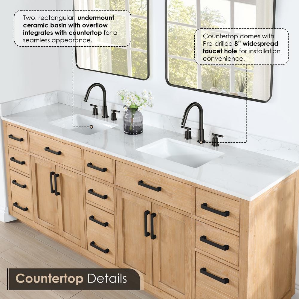 Gavino 84" Light Brown Wood Vanity with Composite Stone Top