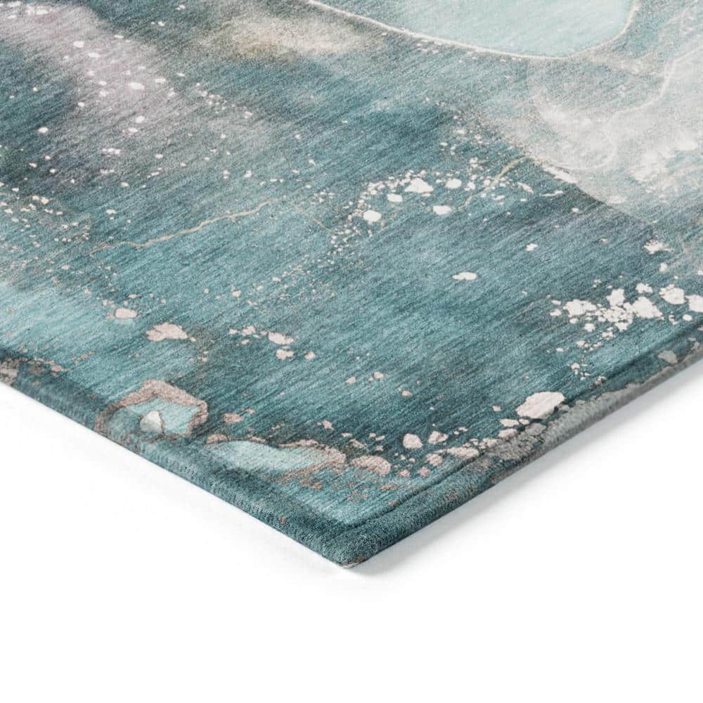 Teal Round Watercolor Pattern Machine Washable Area Rug