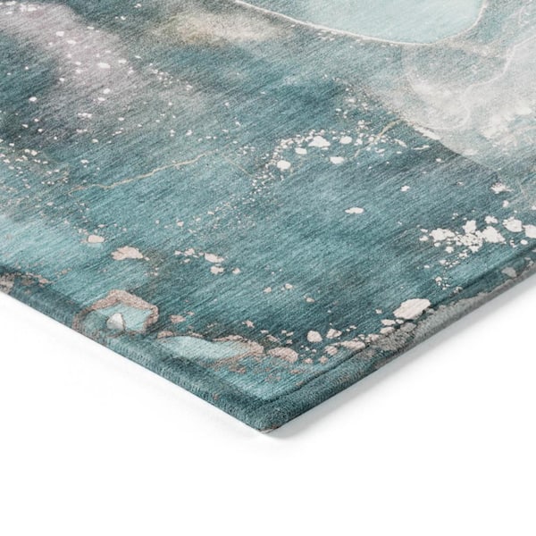 Chantille ACN518 Teal 8 ft. x 8 ft. Round Machine Washable Indoor/Outdoor Geometric Area Rug
