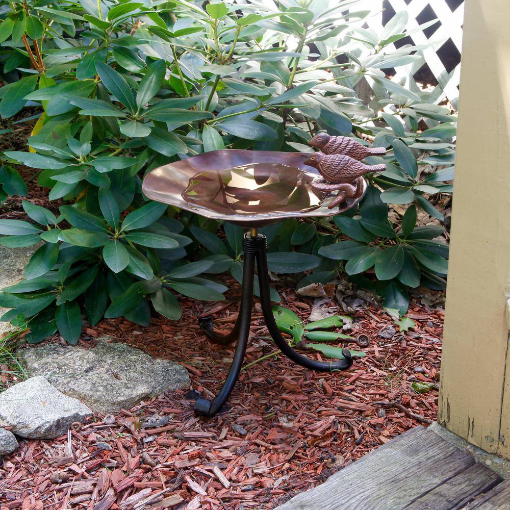 Antique Copper Birdbath with Wrought Iron Tripod Stand