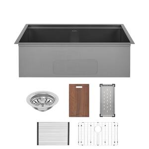 Tourner Stainless Steel 32 in. Single Bowl Undermount Workstation Kitchen Sink