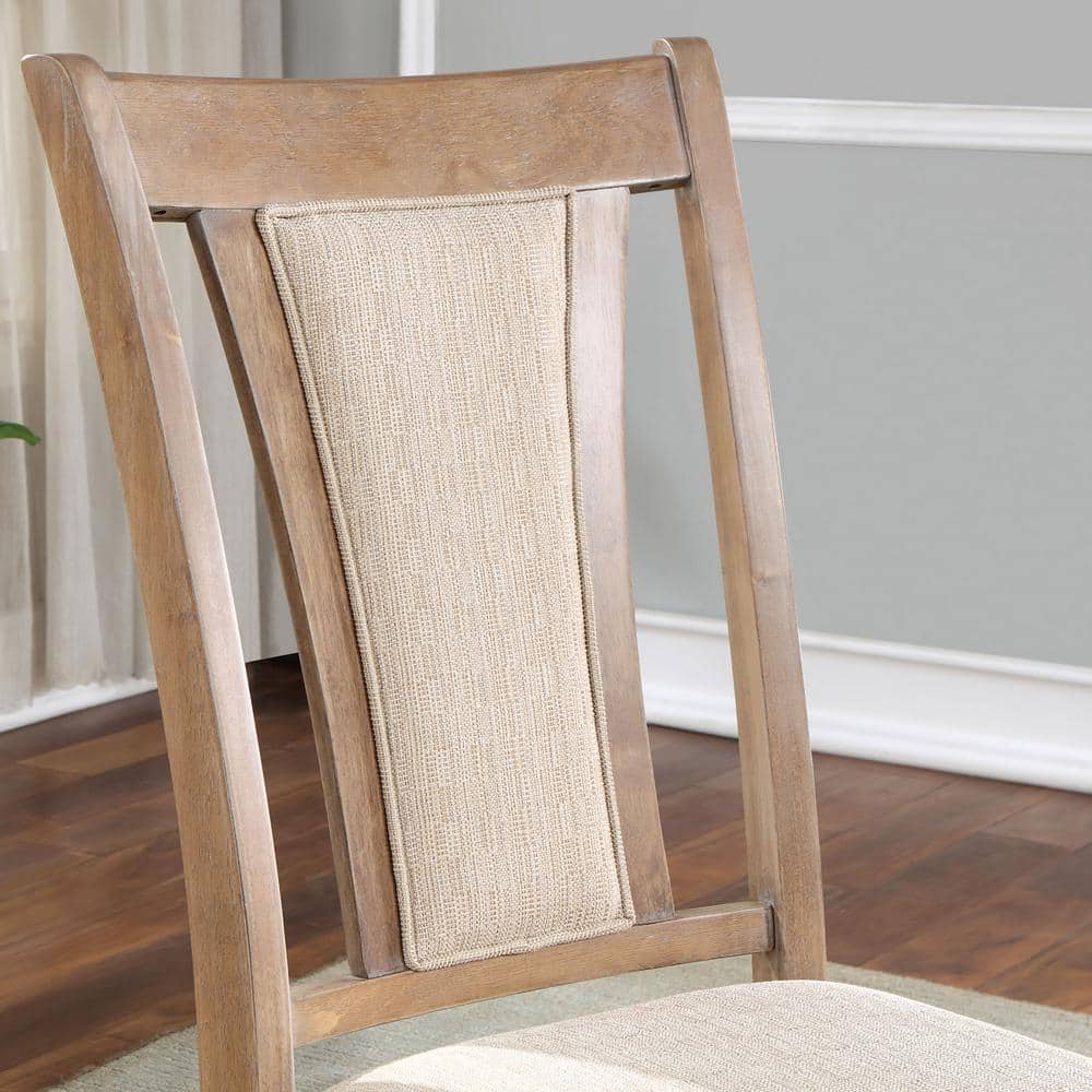 Natural Tone Solid Wood Dining Set with Beige Cushioned Chairs