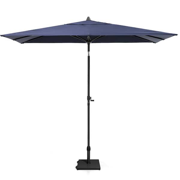 Pellebant 9 ft. x 5 ft. Rectangular Metal Market Crank and Tilt Outdoor Patio Umbrella in Navy with 45 lbs. Concrete Wheeled Base