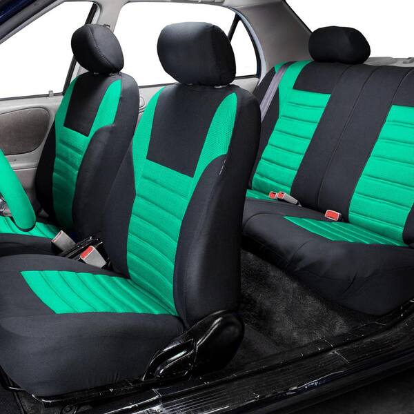 Motor Trend Blue Faux Leather Car Seat Cushion Full Set Includes Front & Back Car Seat Protector Padded Seat Covers for Cars with Storage Pockets