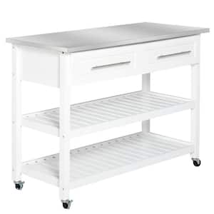 White Kitchen Cart with Drawers Shelf Spice Rack Locking Casters Wheels