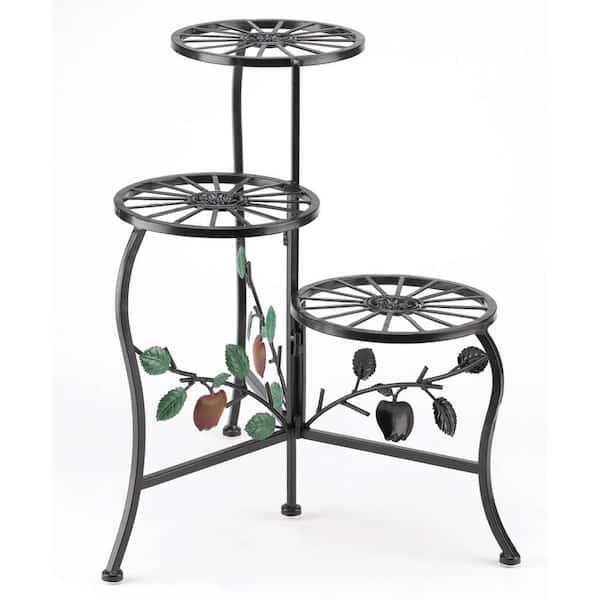 Zingz & Thingz 19.25 in. x 15.5 in. x 19.75 in. Country Apple Iron Plant Stand 3-Tier
